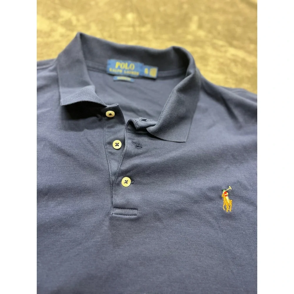 Polo Ralph Lauren Mens XL Navy Blue Long Sleeve Polo Shirt‎ Classic Fit Cotton